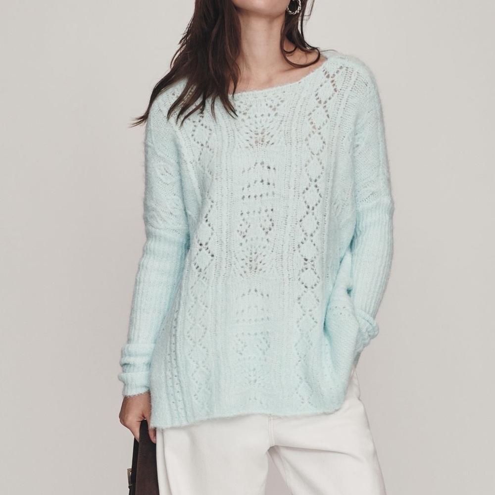 Anthropologie Pointelle Sweater- Pool Blue NWT $158 MSRP
